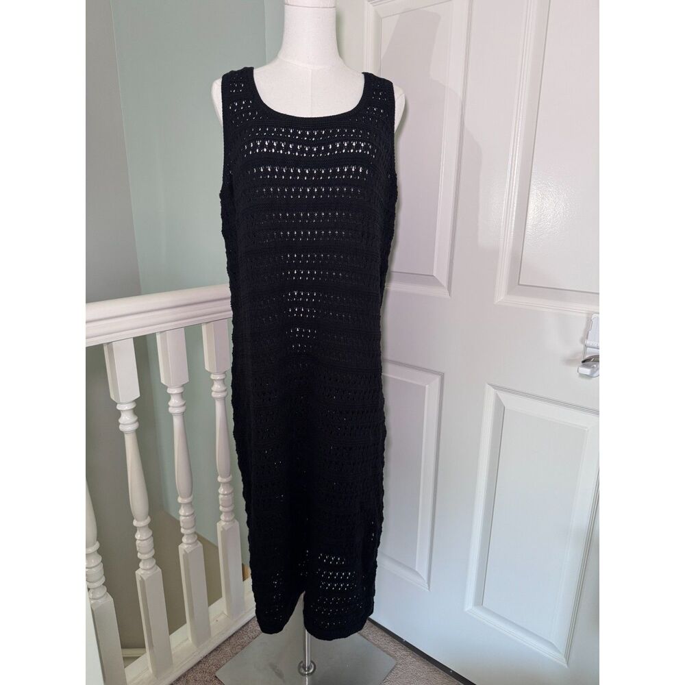 Old Navy Black Crochet Knit Sleeveless Midi Sweater Dress Women's XL Cotton